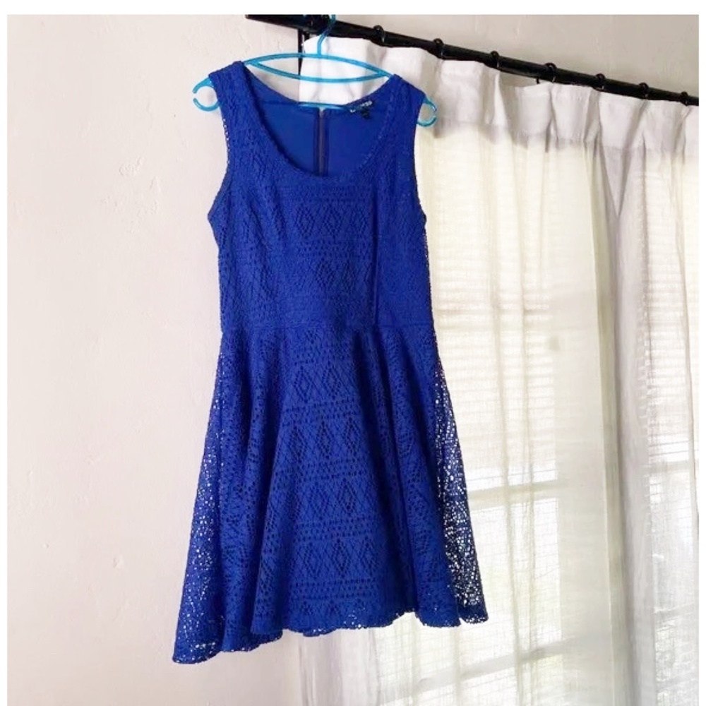 Express Women's Blue Lace Sleeveless A Line skater Dress size L
